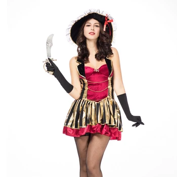 Traje de Halloween para as Mulheres Capitão Pirata Trajes Adultos do sexo Feminino Vestido de Fantasia 1