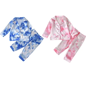 2Pcs Crianças de Pijama Conjunto Tingido de Impressão Top de Manga Longa+Elástico Solto Calças de Pijamas Terno para Meninas Meninos 2