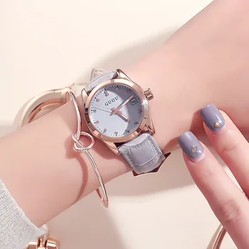 2018 GUOU de Luxo Feminino Relógio de Moda as Mulheres pulseira de Couro Genuíno Reloj mujer Senhoras Aluno Relógios Impermeável relógio masculino 1