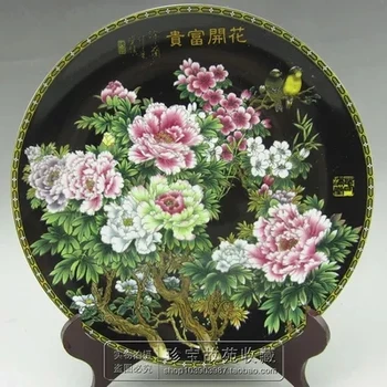 Jingdezhen archaize o de porcelana riquezas, flores, pratos, enfeites (preto) 1