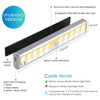 Sensor de movimento Closet Luzes 20 LED sem Fio Sob a Iluminação do Armário com Built-in Bateria Recarregável de-Pau na Noite da Lâmpada 2