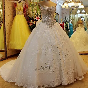 Strass Luxo Vestidos de Casamento Real de Vestidos de Noiva Plus Size Lace Vestido de Noiva De 2018, Arco, Bola Vestido de Noiva Vestidos de Gótico 1