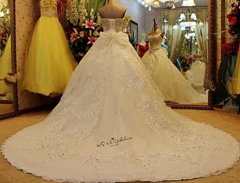 Strass Luxo Vestidos de Casamento Real de Vestidos de Noiva Plus Size Lace Vestido de Noiva De 2018, Arco, Bola Vestido de Noiva Vestidos de Gótico 2