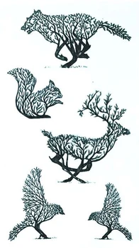 Impermeável Tatuagem Temporária autocolante árvore lobo esquilo veado pássaro tatto de Transferência de Água do flash falso tatoo 10.5*6cm para mulher homem 2