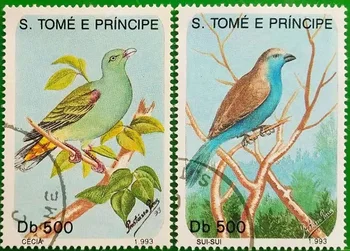 2 PCS,São Tomé e Príncipe Post Carimbo,1993,Pássaro Carimbo,Animal, Carimbo,Carimbo de Coleção,Usado com Pós Marca 1