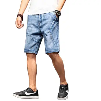 Moda Verão Shorts Jeans Homens Casual Boardshorts Streetwear Reta Jeans Largas Calças Curtas De Retalhos, Além De Roupas Tamanho 1