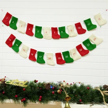 24pcs Contagem regressiva de Natal Enfeites Coloridos de Natal Banner Whte Verde Vermelho para Paredes Mantos de Lareiras 2