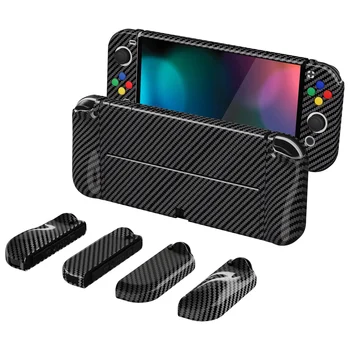 PlayVital AlterGrips Brilhante Protetora Slim Caso Ergonômico de Shell Duro para a Nintendo Mudar OLED Aderência Polegar-Grafite com Fibra de Carbono 1