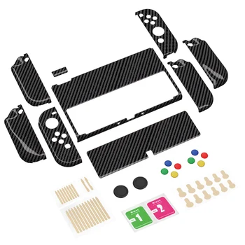 PlayVital AlterGrips Brilhante Protetora Slim Caso Ergonômico de Shell Duro para a Nintendo Mudar OLED Aderência Polegar-Grafite com Fibra de Carbono 2