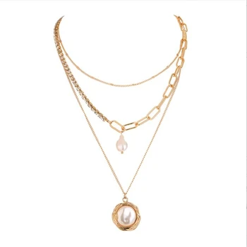 novo clássico de cristal cadeia gargantilhas colar para mulheres redonda de metal prateado de multi camadas correntes colares de jóias de moda presentes
