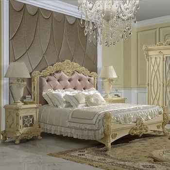 Personalizado francês tribunal de madeira maciça cama de casal Europeu pano grande cama quarto principal Princesa 1.8 casamento de cama de luxo italiana 1