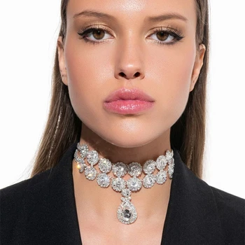 Moda de alta qualidade multi-linha Strass pingente gota de água no pescoço suporte colar colar de jóias para as meninas de cristal de luxo neckl