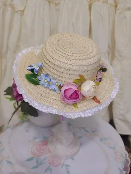 BJD boneca de chapéu adequado para 1/3 1/6 do tamanho da flor do chapéu de palha praia de chapéu de boneca acessórios 1