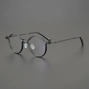 Japonês Retro Rodada De Mão-Feito De Titânio Quadro De Homens, Óculos De Mulheres De Óculos Azul Bloqueio De Óculos De Ultraleve Gafas Óculos 1
