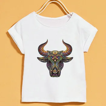2019 Verão de Novo camisa de T de Crianças Cor de Desenho de Animal Print T-shirts da Menina Elegante Branca de mangas Curtas Superior T-shirt Meninos Gola Redonda 1