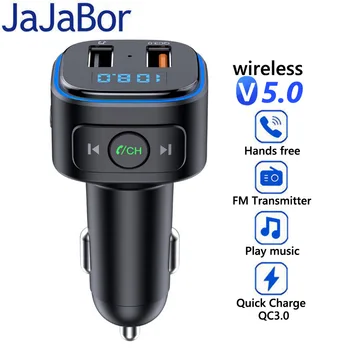 JaJaBor Transmissor FM Bluetooth 5.0 Car Kit mãos-livres Músicas Mp3 Player com USB Duplo QC3.0 Carga Rápida Suporte Do Disco De U Reprodução