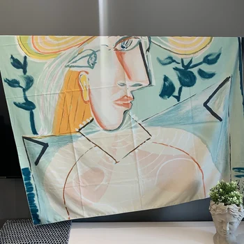Picasso Menina Pintura Tapeçaria Resumo Retrato Impresso Parede Pano De Cortina Decorativa Sala De Suspensão De Tecido De Decoração Artística 2