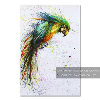 Design de moda de Alta Qualidade Papagaio Pintura a Óleo sobre Tela pintado a Mão Engraçado Papagaio Pássaro da Pintura a Óleo para Decoração Sala de estar