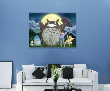 Totoro Pintura Emoldurada LED de Indução de Luz de Pintura de Parede de Imagens para a Sala de Lona Arte de Parede Fotos