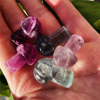 Natural do arco-íris fluorite cogumelo cristal de quartzo mão esculpida cura chakra gem decoração 1
