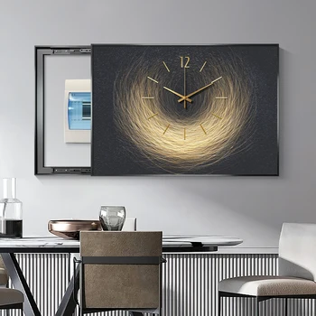 2022 Luz de luxo de caixa de contador pintura decorativa com relógio de puxar e empurrar para o bloco de sala de estar caixa do interruptor pendurado de pintura