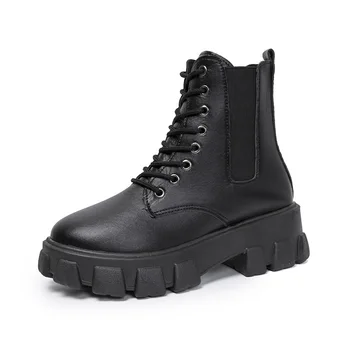 Pop Black Combate Plataforma Ankle Boots Para As Mulheres Laço Fivela De Cinta Mulher Engrossar Botas De Inverno Botas De Motociclista Botas De LadyNice