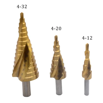 3pcs/set 4 aos 12 anos de 4-20 4-32 mm Redonda de Furo de Broca Fresa Conjunto de Bits de Aço rápido HSS Espiral de Ranhuras Centro de Broca