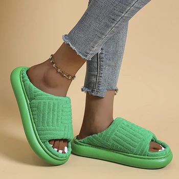 O Design Da Marca Verde Toalha, Chinelos De Mula De Mulheres Super Aconchegante Peep Toe Rosa De Veludo De Sandálias De Senhoras Sola Grossa Moderna Plataforma De Slides 2