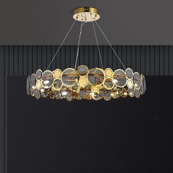 Pós-moderno de Luxo LED Candelabro Sala de estar, Restaurante, Quarto Simples Art Deco Lâmpada Loja de Roupa Nova Rodada de Vidro Hanging Lamp 1