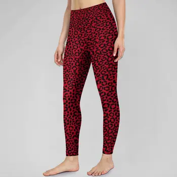 Vermelho E Preto Leopardo Perfeita Perneiras De Pele De Animal Print Ginásio Calças De Yoga Push-Up Elástico Meia-Calça Esporte Feminino Engraçado Leggins