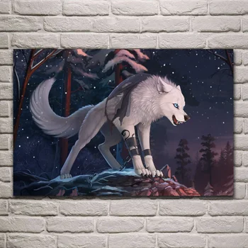 os peludos de lobo animais noite de arte tecido de impressão de pôsteres na parede a imagem casa de arte, decoração sala de estar EX441