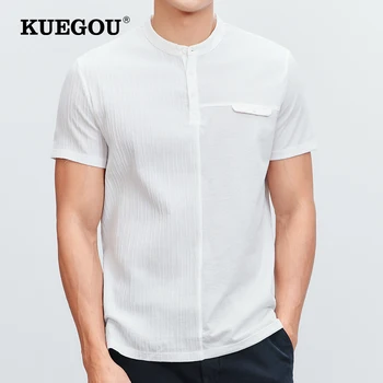 KUEGOU 2022 Verão Novo Homem de Manga Curta T-shirt da Moda Simples Stand Colar Retalhos Camiseta Para os Homens camiseta Branca Superior DT-5735