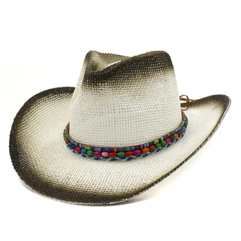 Verão Unisex Aba Larga Sol de Palha de Papel de Jazz Chapéus com Esferas Coloridas Decoração de Praia Cowboy Cowgirl Chapéu de Viagem Chapéu para Homens Mulheres 1