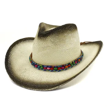 Verão Unisex Aba Larga Sol de Palha de Papel de Jazz Chapéus com Esferas Coloridas Decoração de Praia Cowboy Cowgirl Chapéu de Viagem Chapéu para Homens Mulheres 2