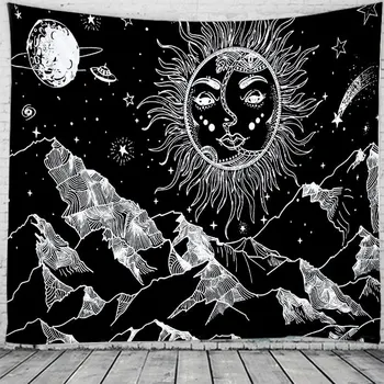 lua estrela tapeçaria psicodélico tapiz mandala do sol, tapete decoração do quarto pano de fundo de parede cobertor