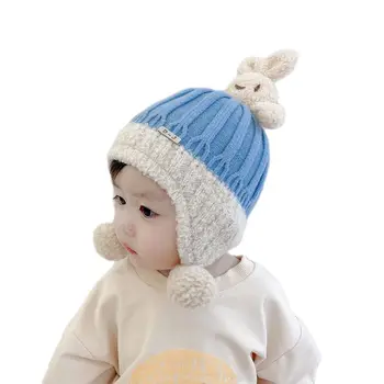 Doitbest chapéu de Inverno para Bebê criança beanies 3D Coelho malha Criança Gorro chapéus quentes crianças meninas Earflap caps para 1 a 4 Anos de idade 2