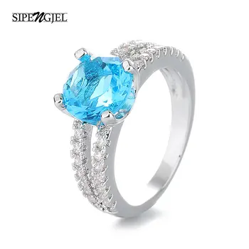SIPENGJEL Azul Bonito zircônia Cúbica de Dupla Camada Anéis de Dedo para Mulheres, Homens Casamento Oco Anéis Festa de Jóias de Presente